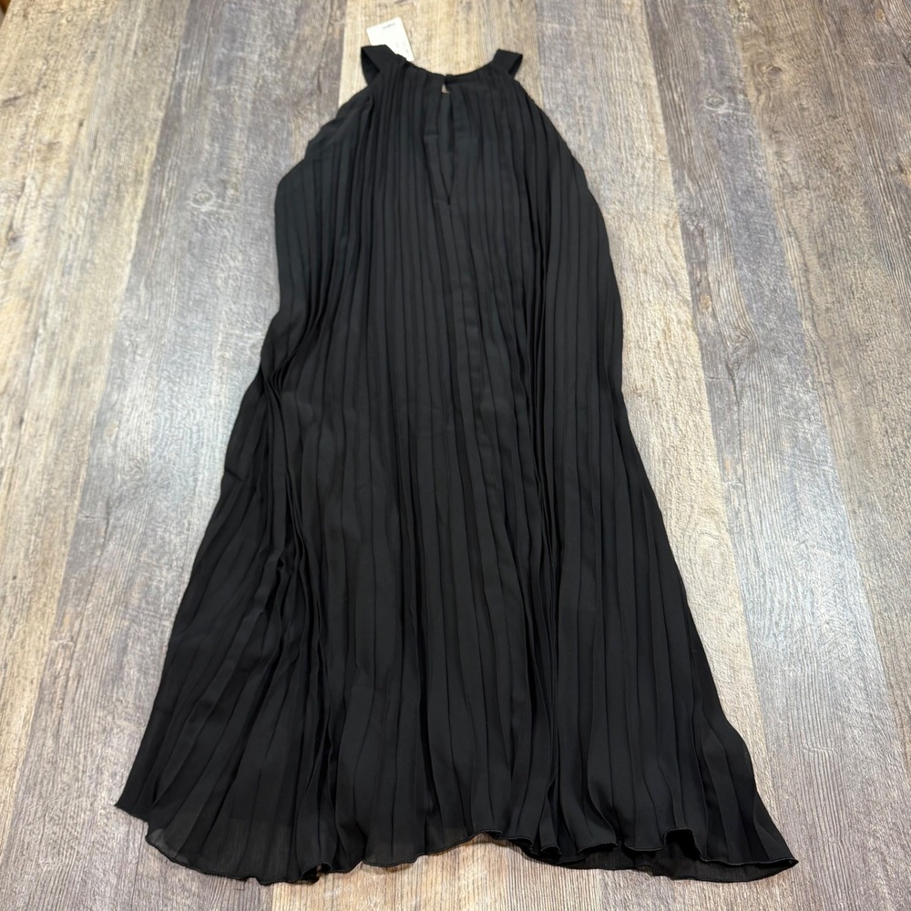H&M Pleated Halter Dress Women Small Black Chiffon Sleeveless - Picture 5 of 9